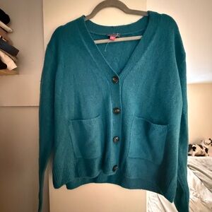 Teal V-Neck Button Cardigan Sweater - Women